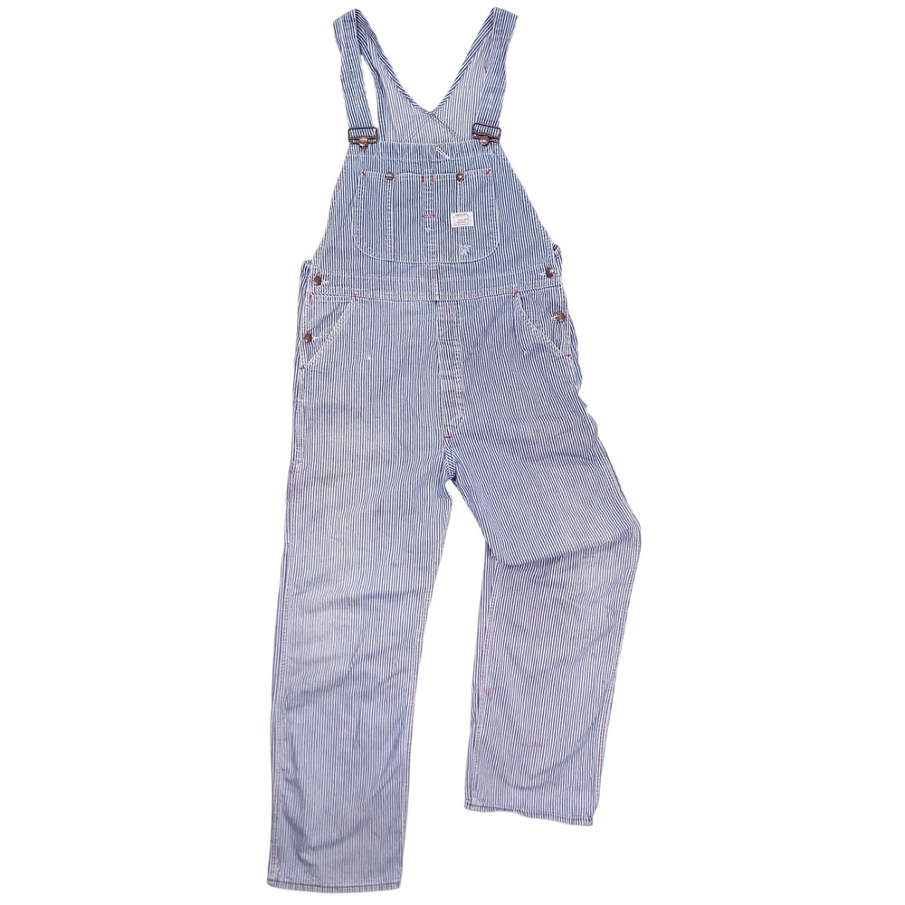 Vintage Big Mac Hickory Stripe Overalls Mens 36x31 Blue White Bib Square Back